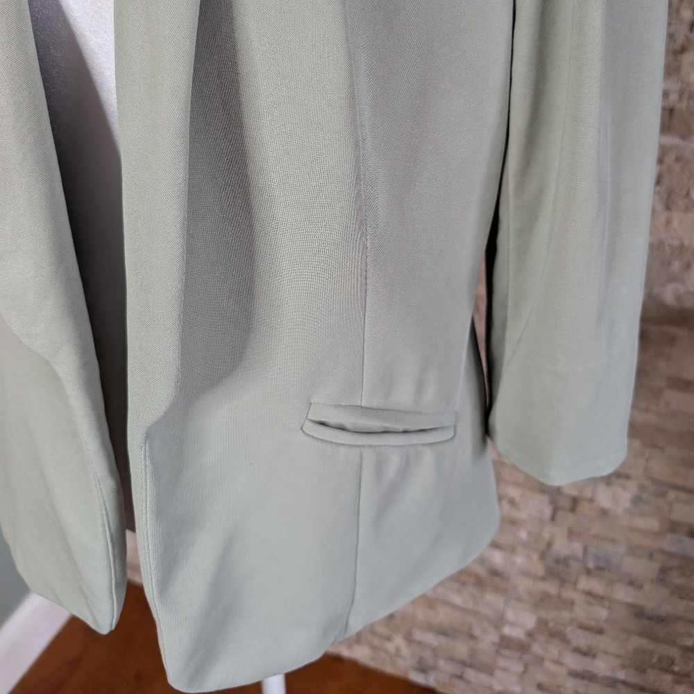Sage Green Open Front Scuba Blazer Floral Lining Office Casual Feminine Sz S image 2
